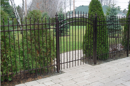Black iron fence with gate